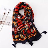 Emilie Scarves - sjaal - viscose - franjes - Universum print inktblauw oranje