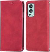 OnePlus Nord 2 Hoesje - Mobigear - Retro Slim Serie - Kunstlederen Bookcase - Rood - Hoesje Geschikt Voor OnePlus Nord 2