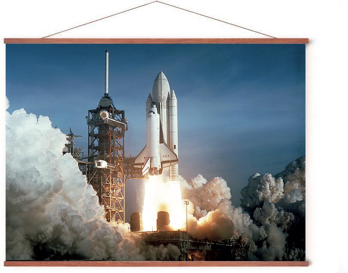 Esque Poster In Posterhanger - Spaceshuttle Lancering - 50x70 cm - Kader Hout - Ophangsysteem - NASA - Luchtvaart