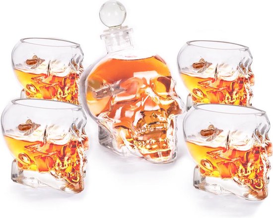 Lucky Shot USA - Bullet Skull whisky decanteerset + glazen - doodshoofd karaf met glazen (4+1)