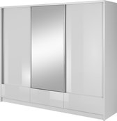 InspireMe- kledingkast met een spiegel, een grote kledingkast voor een slaapkamer, met veel planken en een plek voor opslag 250x214x62 - RIANA I 250 (Wit)