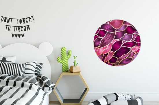 Abstrait avec autocollant de papier peint cercle mural violet et or - 50x50 cm - peinture ronde - cercle de papier peint - cercle mural - cercle vivant - autocollant et découpe ronde