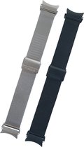 Smartwatch bandjes - 2 pack - Geschikt voor Samsung Galaxy Watch 4 Classic - Horlogebandje - RVS metaal - Fungus - Milanese Mesh - Zilver Zwart