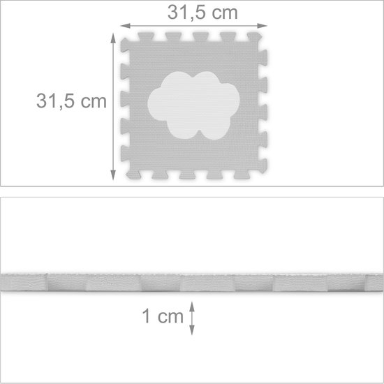 Relaxdays speelmat - foam wolk - 18 puzzelstukken - 91,5x91,5 cm - wit-grijs van Relaxdays — afbeelding 2