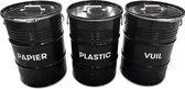 BinBin système de séparation des déchets pour fûts à huile industriels- poubelles de séparation des déchets 3x 60L- Papier- Plastique- Poubelle- avec couvercle à poignée- 40x48 CM