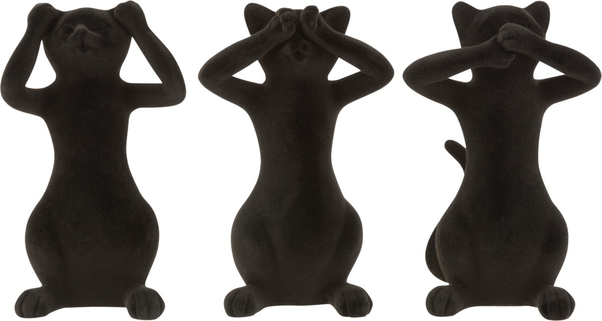 J-Line Kat Horen/Zien/Zwijgen Poly Zwart Large Assortiment Van 3