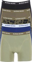 Björn Borg boxershorts Essential  (5-pack) - heren boxers normale lengte - zwart - olijfgroen - groen - blauw en een groene bladeren print -  Maat: L