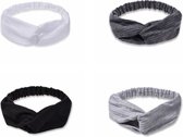 Haarband | Set van 4 stuks | Geknoopt | Dames | Vrouwen | Meiden | Tieners | Hoofdband | Cadeau Idee | Knoop Haarband | Elastisch | Dames Haarmode | Sport Haarbanden | Wit | Donker