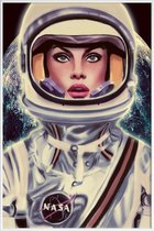 JUNIQE - Poster met kunststof lijst Le Cosmonaute -13x18 /Blauw & Wit