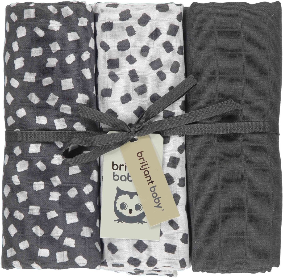 Goedkoopste Briljant Baby Hydrofiel Multidoek XL Flocks - Swaddle - Inbakerdoek - 120x120 - 3 stuks - Antraciet
