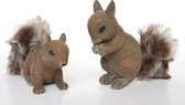 Set van 2 eekhoorntjes met pluimstaart - Bruin / beige / wit - 9 x 5 x 11 cm hoog (set van 2)