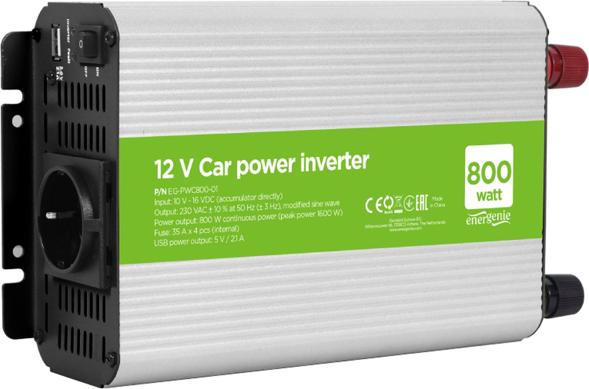 Energenie 12V naar 230V Gemodificeerde Sinus Spanningsomvormer - 800W - Zwart