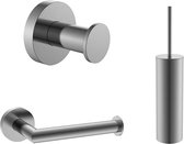 Toilet Accessoires Set Gun Metal Geborsteld met Toiletborstel, WC Rolhouder en Haak