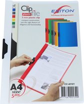 Exiton, clip safe, klemmap, A4, transparant voorblad, wit, plastic klem, capaciteit 30 bladzijden, 5 stuks in een verpakking