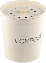 Navaris metalen compostbak 3 liter - Afvalbakje met 3x filter tegen vieze geuren - Prullenbak met deksel voor gft-afval - Compostemmer keuken - Crème