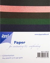 Joy!Crafts Glitter Karton - A4 - 230g - 5 kleuren - Zwart, Roze, Bruin, Groen, Paars