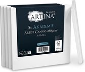 Artina 5-Set schildersdoeken canvas in academie kwaliteit – Schildersdoek wit - canvas paneel 15x15 cm