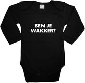 Baby rompertje - Ben je wakker? - Romper lange mouw zwart - Maat 50/56