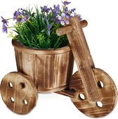 Relaxdays Bloempot driewieler - plantenbak - hout - sierpot - voor buiten - natuur