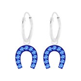 Joy|S - Zilveren hoefijzer bedel oorbellen - kristal saffier blauw oorringen