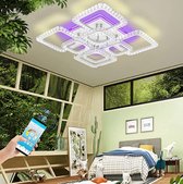 Uniclamps LED Bluetooth - 4x4 Kristallen + Backlight Plafondlamp Met Afstandsbediening - Wit - Smart lamp - Helderheid en Kleur Dimbaar - Woonkamerlamp - Moderne lamp - Plafoniere