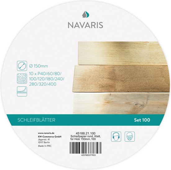 Navaris 100x rond schuurpapier - Voor schuurmachines - Klittenbandbevestiging - 150 mm - Korrel 40-400 - Schuurschijven voor hout, metaal en meer - Navaris