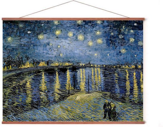 Poster In Poster Hanger - Nuit étoilée sur le Rhône - 50x70 cm - Cadre en bois - Système de suspension - van Gogh - Nuit Starry - Art