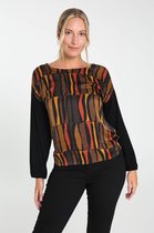 Cassis - Female - T-shirt in twee stoffen met grafische print  - Roodbruin