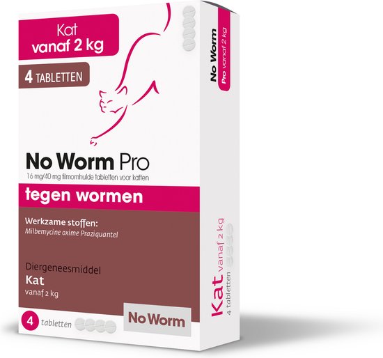 No Worm Pro Ontworming Tabletten Kat vanaf 2 kg 4 tabletten - No Worm