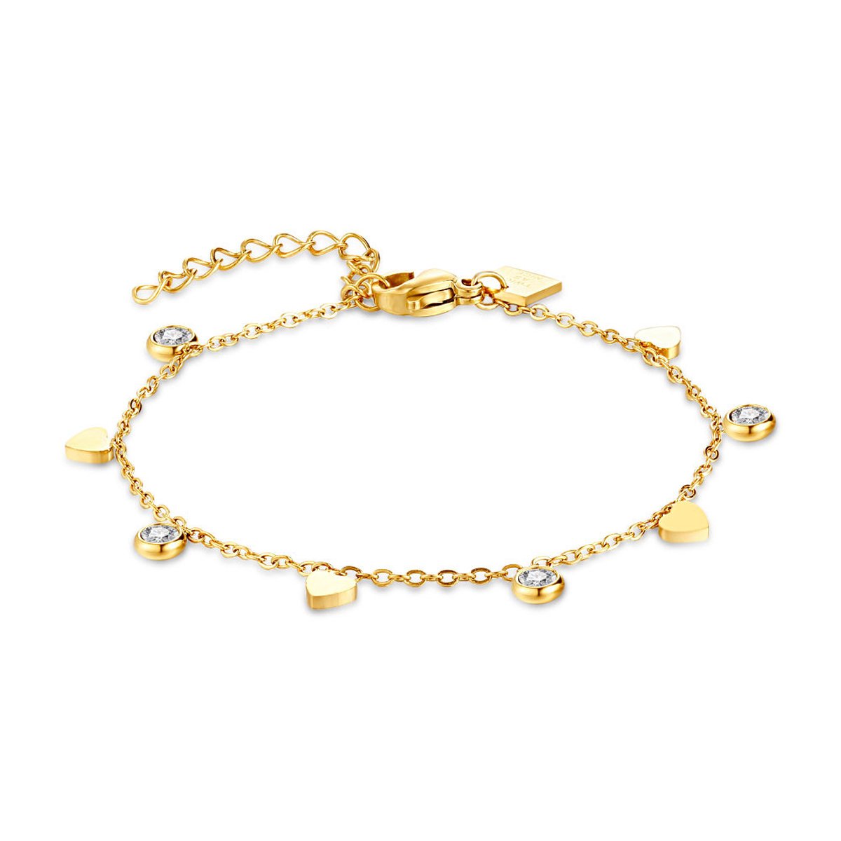 Twice As Nice Armband in goudkleurig edelstaal, zirkonia en hartjes 16cm+3cm