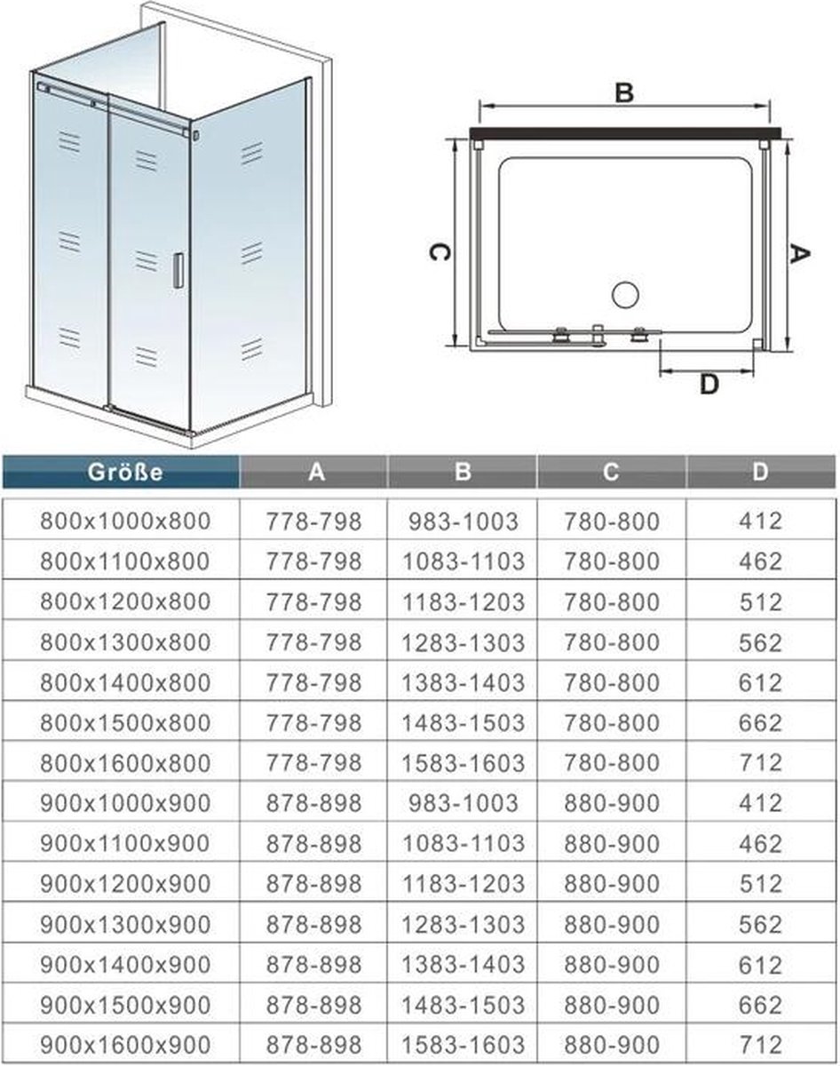 120x90x90cm Douchewand schuifdeur douchecabine douchewand douche met 2x zijwand 6mm glas,hoogte 195cm