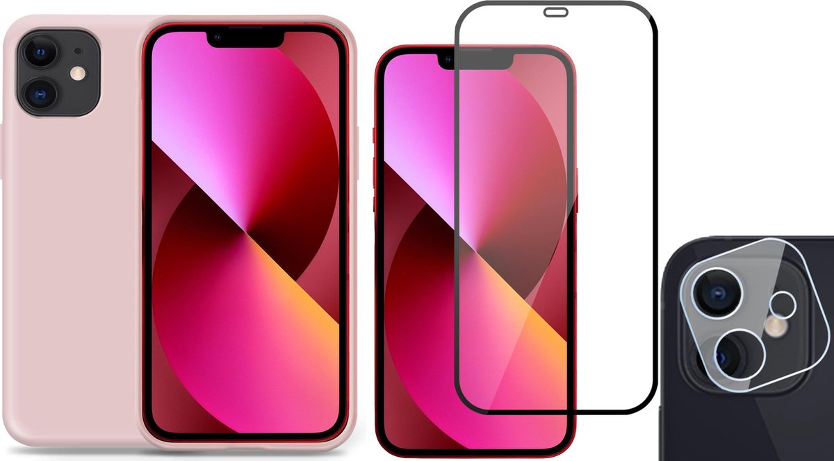 TechNow Shock Proof Backcover Hoesje geschikt voor iPhone 12 - Full Screenprotector en Camera Screen Protector - Roze