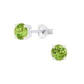 Joy|S - Zilveren rond oorbellen - 5 mm - zirkonia olijf groen