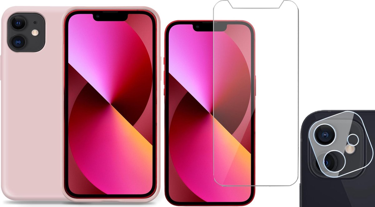 TechNow Shock Proof Backcover geschikt voor iPhone 12 - Screenprotector en Camera Screen Protector - Roze