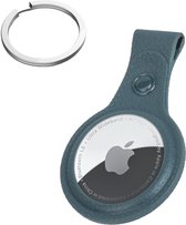 Hoesje Geschikt voor Apple AirTag Sleutelhanger Houder Leder Look Hoes - Sleutel Hanger Case Hoesje Geschikt voor Apple AirTag Hoesje - Donkergroen