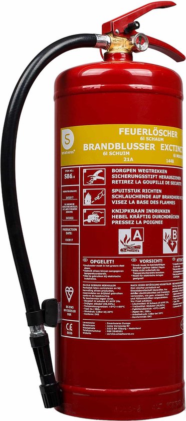 Smartwares 10.015.05 Brandblusser - 6 Liter - Schuim - Inclusief ophangbeugel - Brandklasse AB - BSI Gecertificeerd