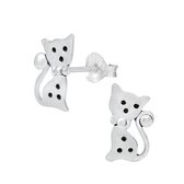 Joy|S - Zilveren kat poes oorbellen - 7 x 12 mm - geoxideerd