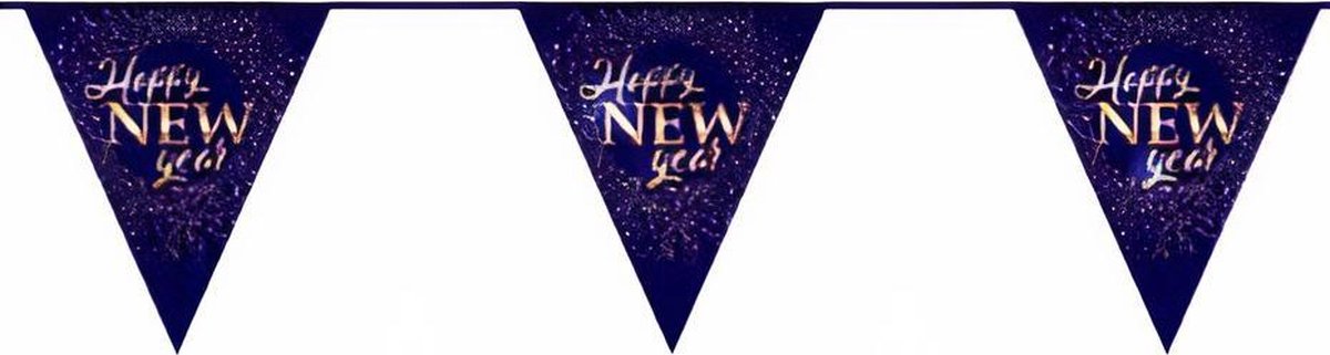 Afbeelding van product Haza original  vlaggenlijn Happy New Year 6 meter papier blauw