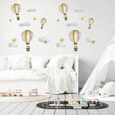 Muursticker Luchtballonnen Set Met Sterren En Wolken | 120 x 80 cm | Geel | Grijs | Wanddecoratie | Muurdecoratie | Slaapkamer | Kinderkamer | Babykamer | Jongen | Meisje | Decoratie Sticker
