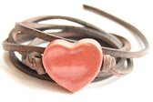 armband hart oud roze - keramiek - leer - wikkelarmband