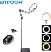 Ellanora® LED-ringlicht met statiefarm - ringlicht met flexibele zwenkarm - statiefstatief met ringlicht - selfieverlichting - 3 verlichtingskleurmodi