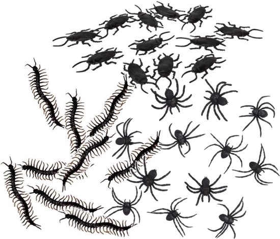 Horror enge beestjes decoratie dieren set 36-delig - Spinnen/duizendpoten/kakkerlakken - Halloween thema versiering