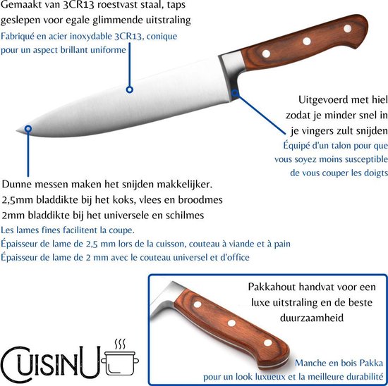 ECHTWERK Messenblok set Premium, met keukenmessenset van lemmetstaal, messenset incl. schaar & aanzetstaal, acaciahouten blok/messenhouder met anti-slip voeten, ergonomische handgreep, 15-delig