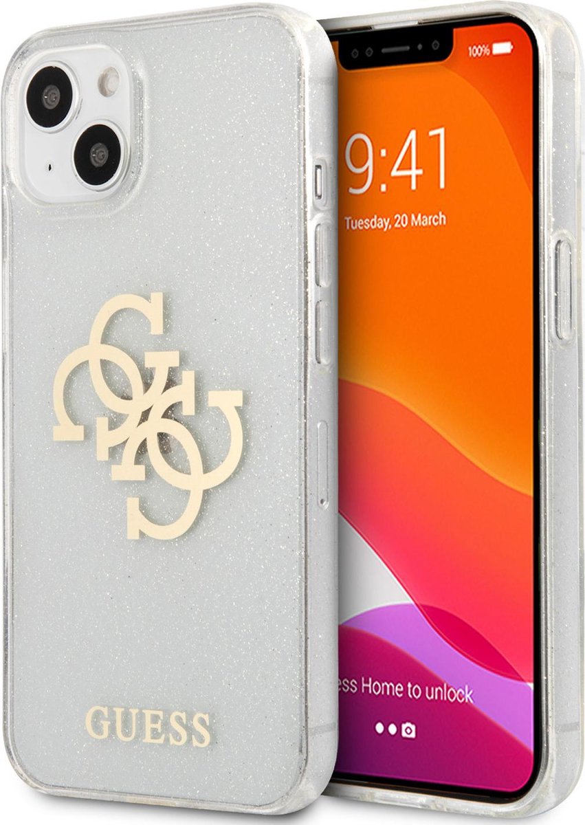 Guess Glitters Backcase iPhone 13 hoesje Transparant