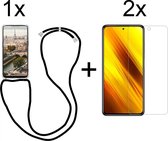 Xiaomi Poco M3 hoesje met koord transparant shock proof case - 2x Xiaomi Poco M3 screenprotector