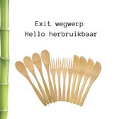 green-goose® Bamboe Bestekset | 4 x Lepel, 4 x Vork, 4 x Mes | 15 cm | 12 Stuks Bestek | Herbruikbaar Bestek