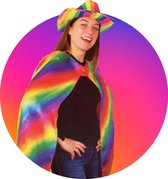 Regenboog Verkleed Cape - Gekleurde mantel Carnaval - Gay Pride - Lengte 92 cm
