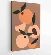 Canvas schilderij - Abstract modern peach fruit on light background. Fashion minimal trendy art in paper cut mosaic flat style minimal poster print. -  Productnummer 1633234669 - 8