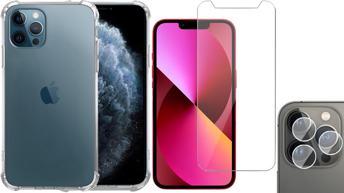 TechNow Shock Proof Backcover geschikt voor iPhone 11 Pro - Screenprotector en Camera Screen Protector - Transparant