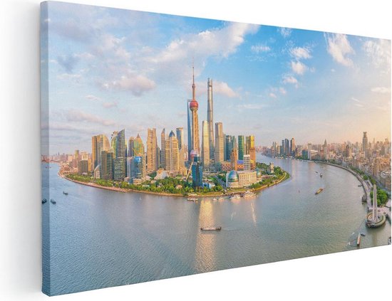 Artaza Canvas Schilderij Skyline Shanghai Stad in China - Foto Op Canvas - Canvas Print
